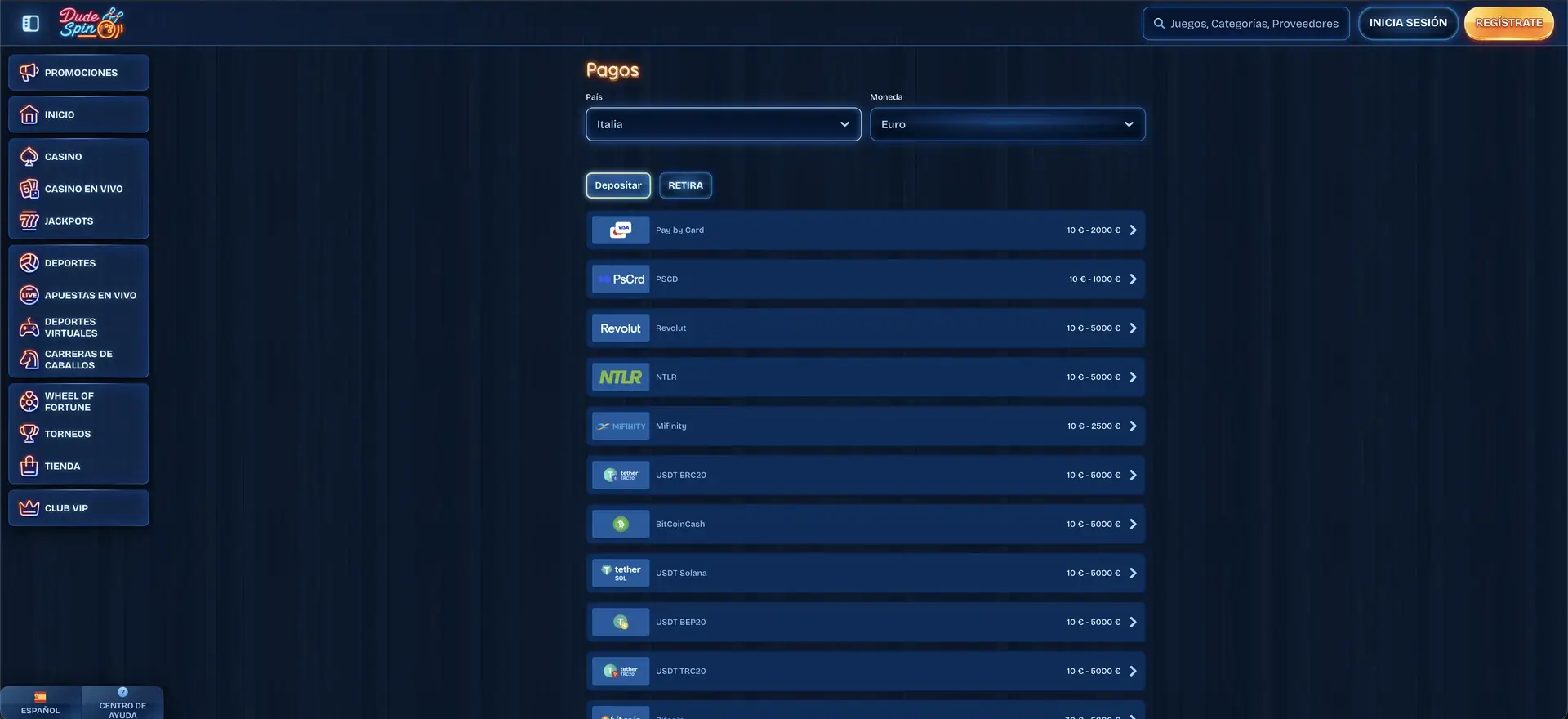 dudespin pagos deposito
